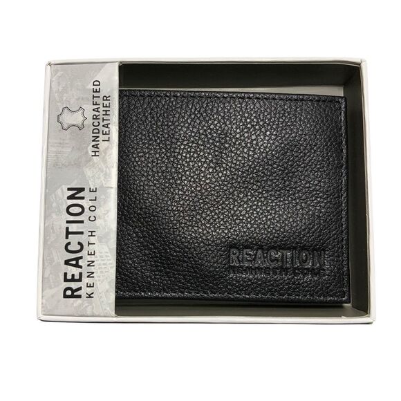 Kenneth Cole Reaction Men’s Handcrafted Black Leather BI-Fold Wallet New In Box - Picture 1 of 13